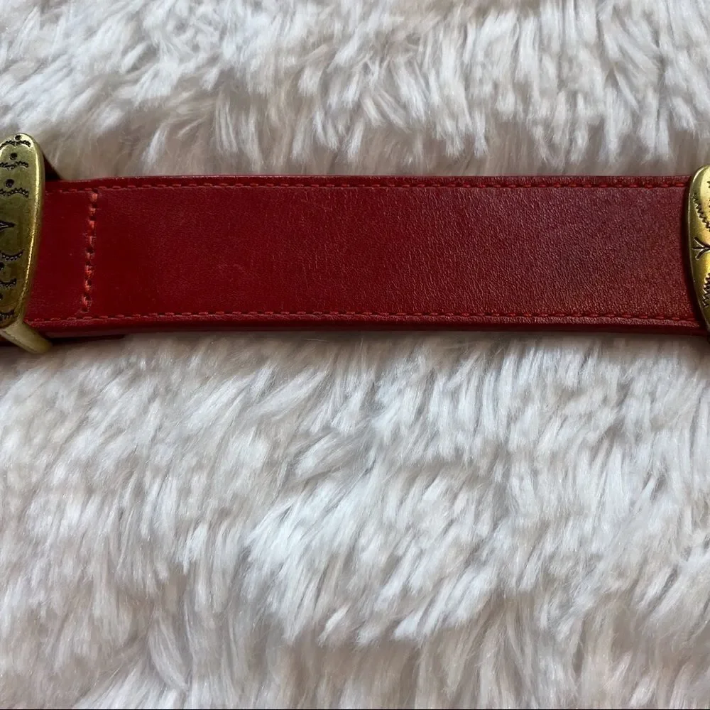 Brighton Vintage Multi-colored Leather Belt With Gold Tone Hardware